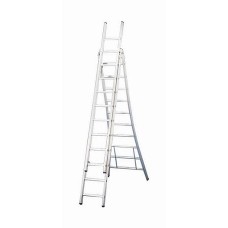 BOUW-LADDER, 3 X 10 SPORTEN, OPEN VOET, VRIJSTAAND