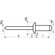 MFX RIVET ALU/STEEL DH 3.0X16 INHOUD VERPAKKING: 500 STUKS