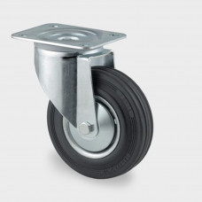 ZWENKWIEL 125MM - ZONDER REM - RUBBER - ZWART - 100KG