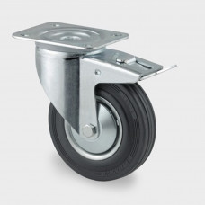 ZWENKWIEL 100MM - MET REM - RUBBER - ZWART - 70KG